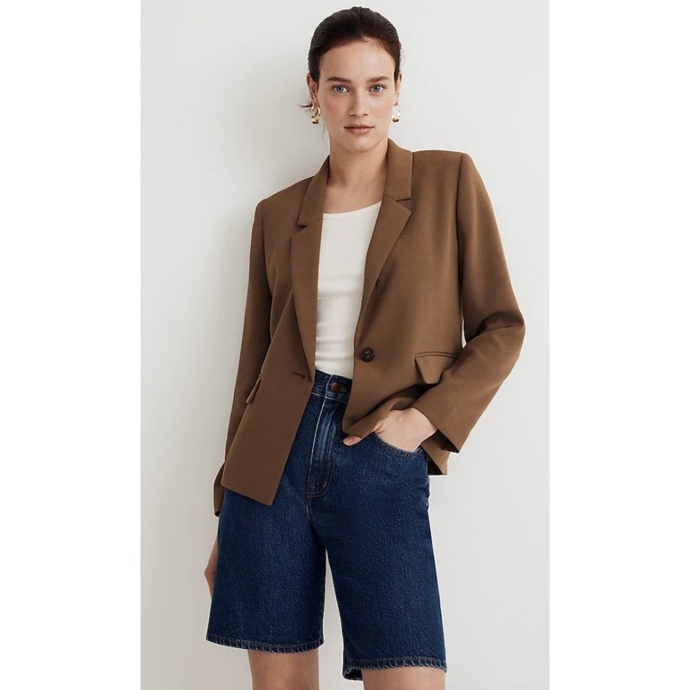 Madewell $148 Dorset Crop Blazer Easygoing Crepe Light roast Size S NL234